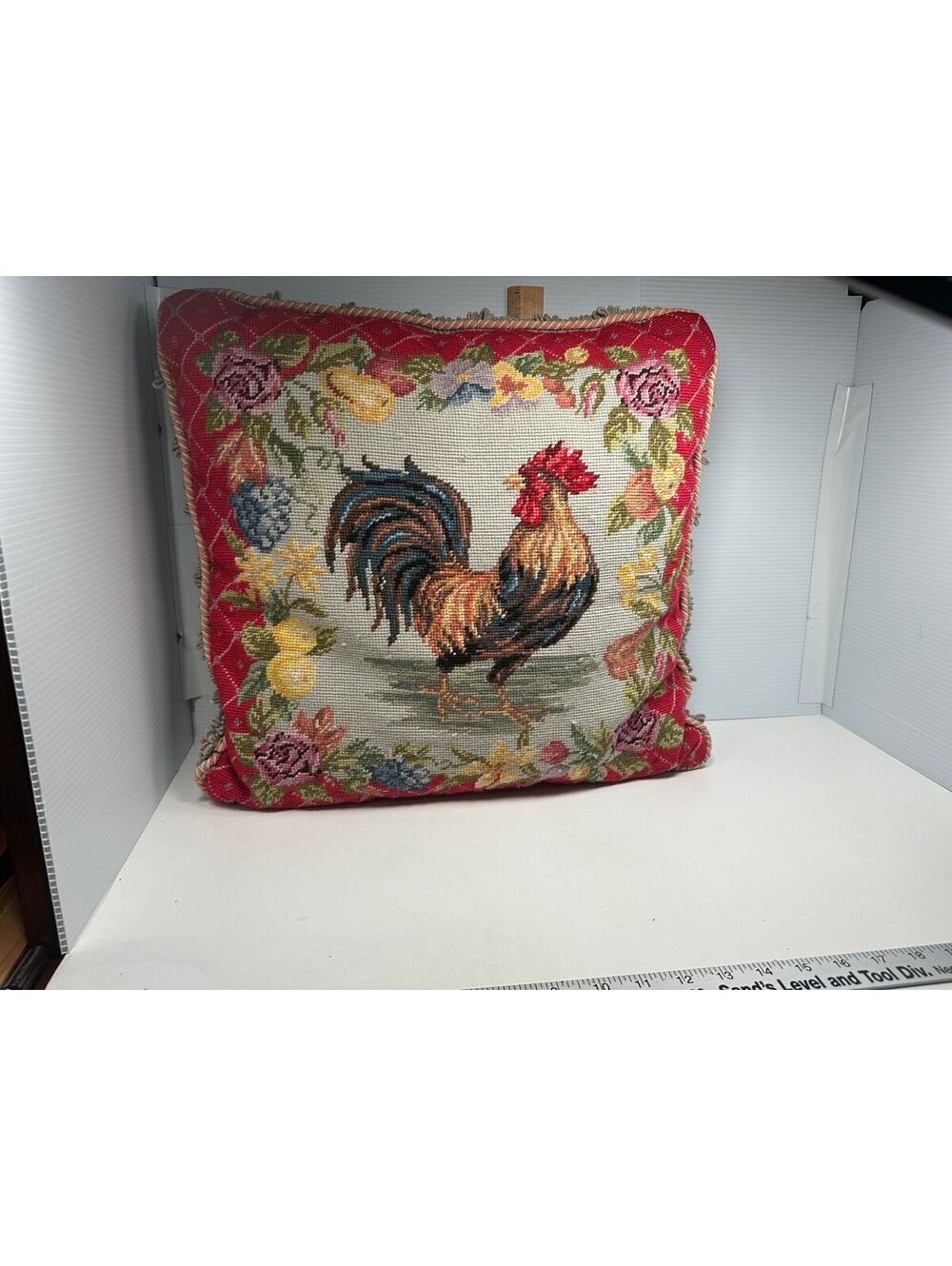 Rooster Needle Point Pillow 123 Creations 18 x 18 Zipper Closure